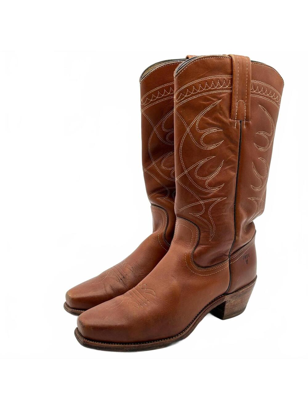 VTG 90's Frye Square Toe Leather Cowboy Boots Men's US 8.5 B Brown Tan Western